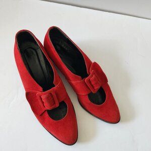 Mary Jane Ruby Red Suede Italian Dressy Shoes Kitten Heels Size 7